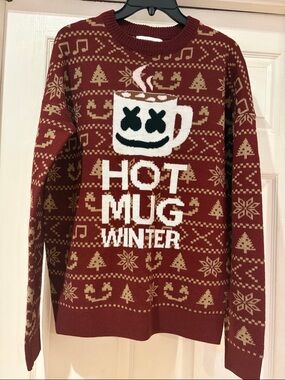 Men's Crewneck Holiday Sweater - Red Hot Mug Winter Graphic